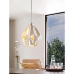 Candeeiro de teto com abajur metálico branco e dourado CARLTON 1 EGLO 49932