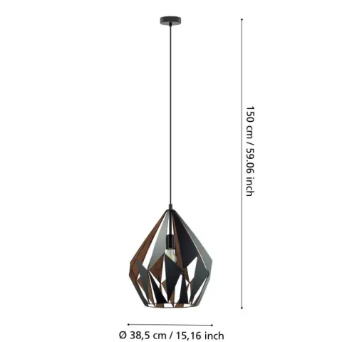 Candeeiro de teto com abajur metálico preto e interior cobre CARLTON 1 EGLO 49878