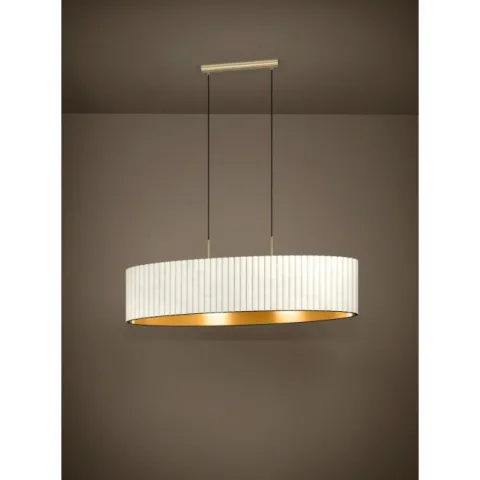 Candeeiro de teto com abajur oval em veludo branco e dourado TAMARESCO EGLO 39764