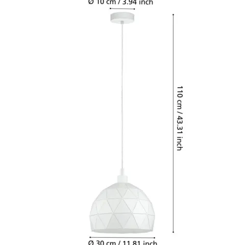 Candeeiro de teto com abajur redondo em metal branco ROCCAFORTE EGLO 97854
