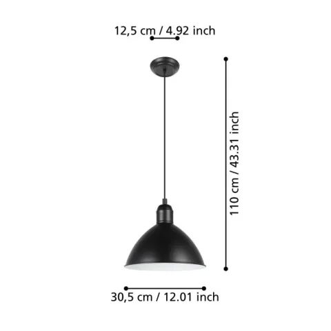 Candeeiro de teto com abajur redondo preto e branco PRIDDY EGLO 43878