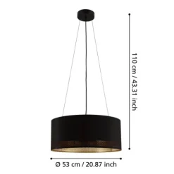 Candeeiro de teto com abajur redondo têxtil preto ESTEPERRA EGLO 99274