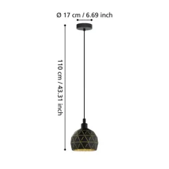 Candeeiro de teto com abajur redondo em metal preto e dourado ROCCAFORTE EGLO 33345