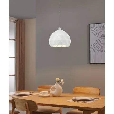 Candeeiro de teto com abajur redondo em metal branco ROCCAFORTE EGLO 97855