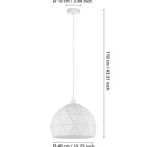 Candeeiro de teto com abajur redondo em metal branco ROCCAFORTE EGLO 97855