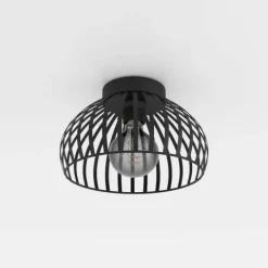 Candeeiro de teto com abajur redondo em metal preto MOGANO EGLO 900792