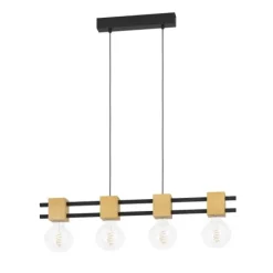 Candeeiro de teto com barras de metal preto e cubos de madeira LEVANTARA EGLO 390191