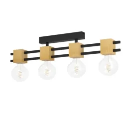 Candeeiro de teto com barras de metal preto e cubos de madeira LEVANTARA EGLO 390189