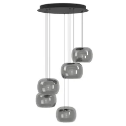 Candeeiro de teto com cinco esferas de vidro preto translúcido HORTUNAS EGLO 390434