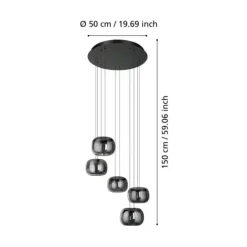 Candeeiro de teto com cinco esferas de vidro preto translúcido HORTUNAS EGLO 390434