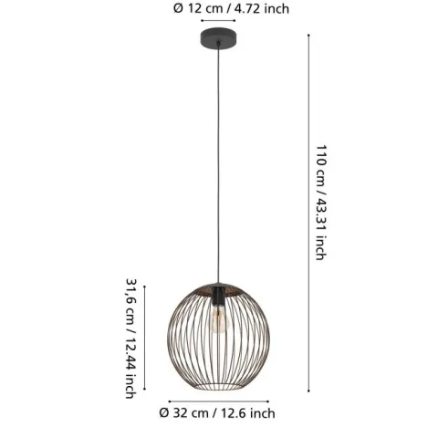 Candeeiro de teto com cúpula redonda efeito gaiola ALMANZORA EGLO 901868