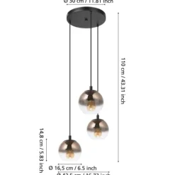 Candeeiro de teto com 3 cúpulas em vidro cobre ARISCANI 1 EGLO 901925
