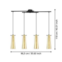 Candeeiro de teto com quatro abajures de vidro dourado PINTO GOLD EGLO 97653