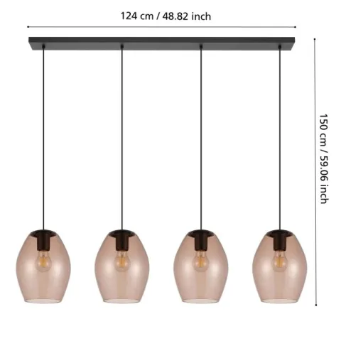 Candeeiro de teto com quatro abajures de vidro castanho ESTANYS 1 EGLO 390162