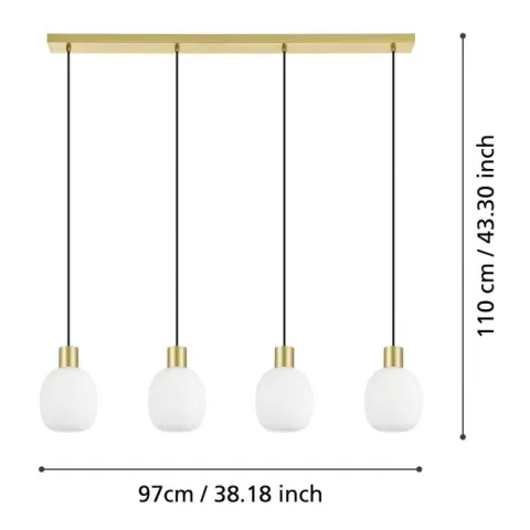 Candeeiro de teto com quatro abajures de vidro branco MANZANARES EGLO 900306