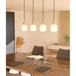 Candeeiro de teto com quatro abajures de vidro branco MANZANARES EGLO 900306