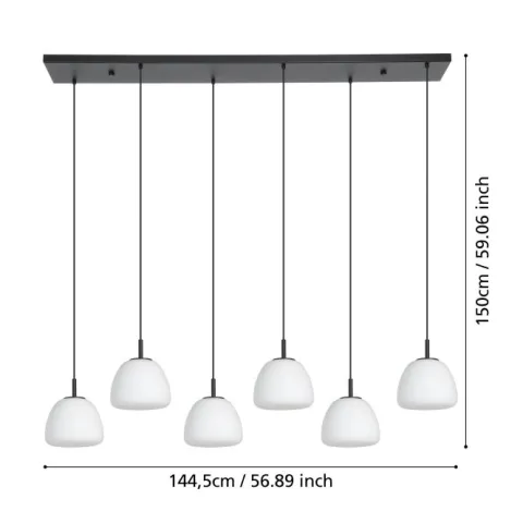 Candeeiro de teto com seis abajures em vidro opalino BALMES EGLO 390203
