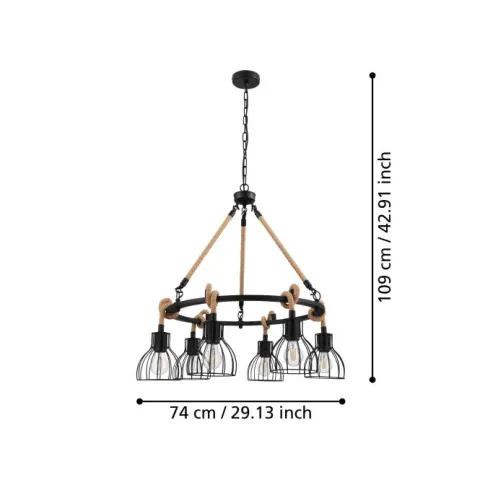Candeeiro de teto com seis abajures em metal preto RAMPSIDE EGLO 43194