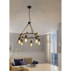 Candeeiro de teto com seis abajures em metal preto RAMPSIDE EGLO 43194