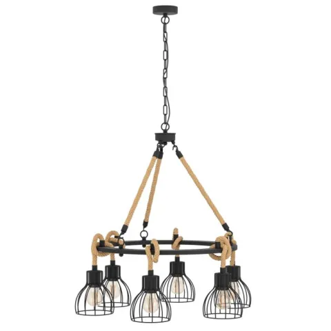 Candeeiro de teto com seis abajures em metal preto RAMPSIDE EGLO 43194