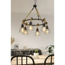 Candeeiro de teto com seis abajures em metal preto RAMPSIDE EGLO 43194