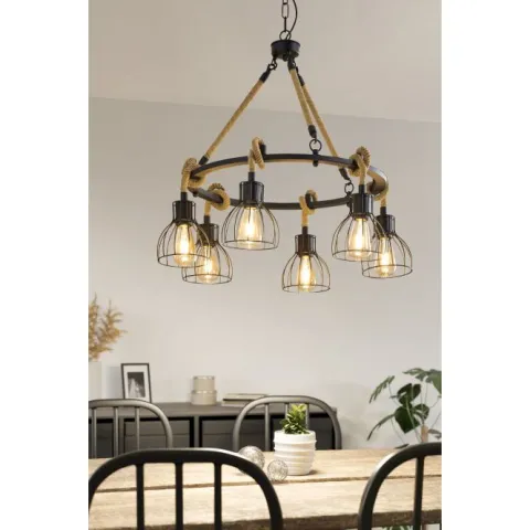 Candeeiro de teto com seis abajures em metal preto RAMPSIDE EGLO 43194