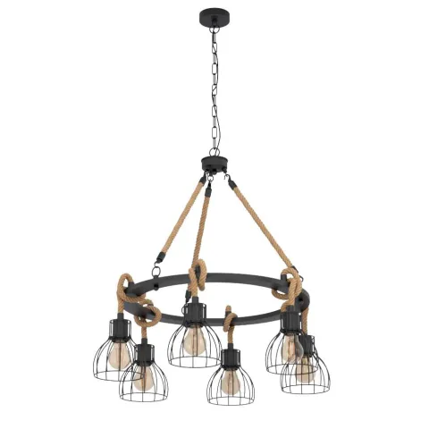 Candeeiro de teto com seis abajures em metal preto RAMPSIDE EGLO 43194