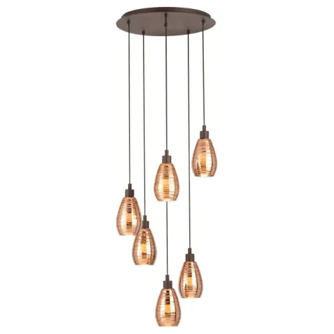 Candeeiro de teto com seis abajures de vidro revestido a cobre SIRACUSA EGLO 39508