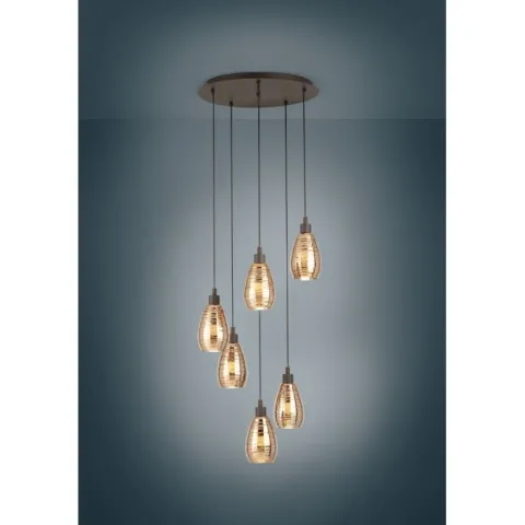 Candeeiro de teto com seis abajures de vidro revestido a cobre SIRACUSA EGLO 39508