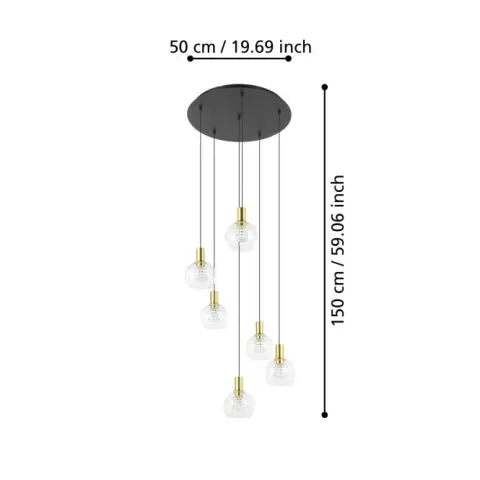 Candeeiro de teto com seis bolas de vidro transparente TERQUE EGLO 390279