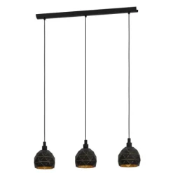 Candeeiro de teto com três abajures geométricos em metal preto ROCCAFORTE EGLO 97846