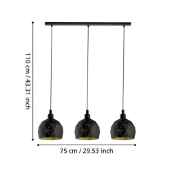 Candeeiro de teto com três abajures geométricos em metal preto ROCCAFORTE EGLO 97846
