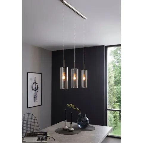 Candeeiro de teto com três abajures em vidro preto fumado SELVINO EGLO 98695