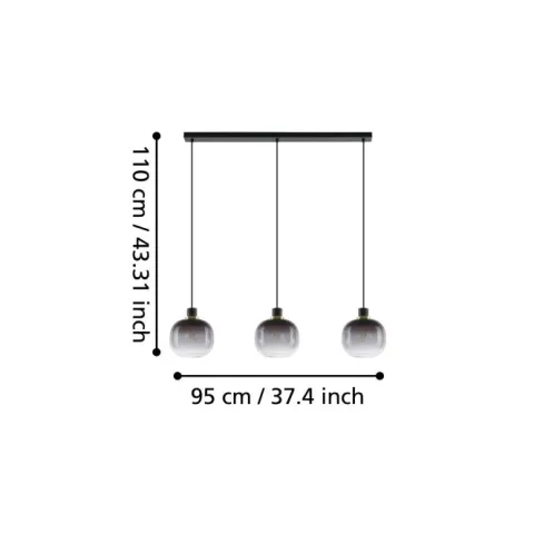 Candeeiro de teto com três abajures esféricos preto e cinzento OILELLA EGLO 99617