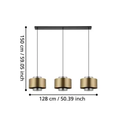 Candeeiro de teto com três abajures de metal latão e vidro preto fumado DUGLIA EGLO 390067