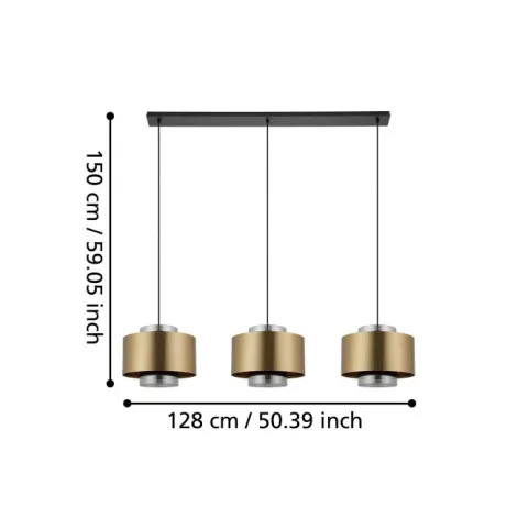 Candeeiro de teto com três abajures de metal latão e vidro preto fumado DUGLIA EGLO 390067