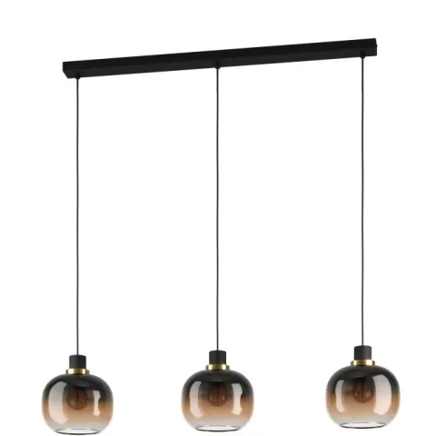 Candeeiro de teto com três abajures esféricos em vidro preto e castanho OILELLA EGLO 99615