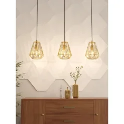 Candeeiro de teto com três abajures em latão escovado STYPE EGLO 43696