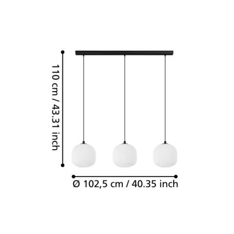 Candeeiro de teto com três abajures de vidro branco MANTUNALLE EGLO 99367