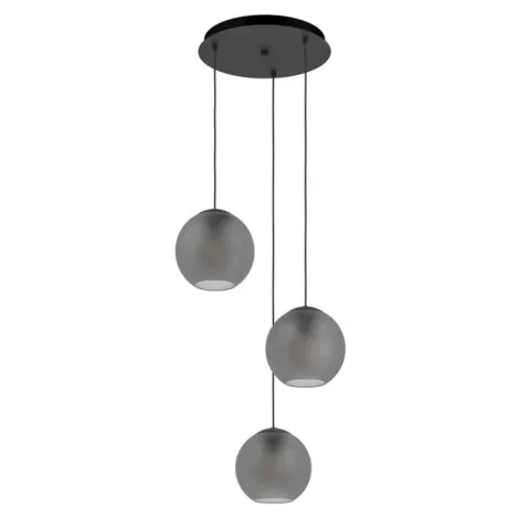 Candeeiro de teto com três lâminas esféricas de vidro mate cinzento ARANGONA EGLO 390213