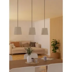 Candeeiro de teto com três soquetes E27 em têxtil preto e branco FEBRES EGLO 901263