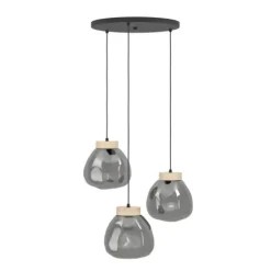 Candeeiro de teto com vidro fumado e madeira MAGACELA EGLO 390319