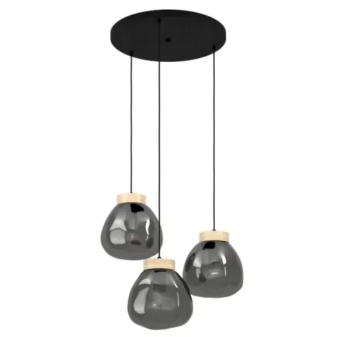 Candeeiro de teto com vidro fumado e madeira MAGACELA EGLO 390319