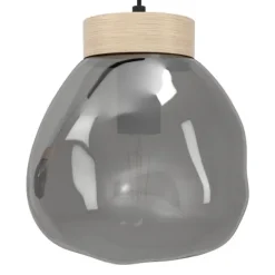 Candeeiro de teto com vidro fumado e madeira MAGACELA EGLO 390319
