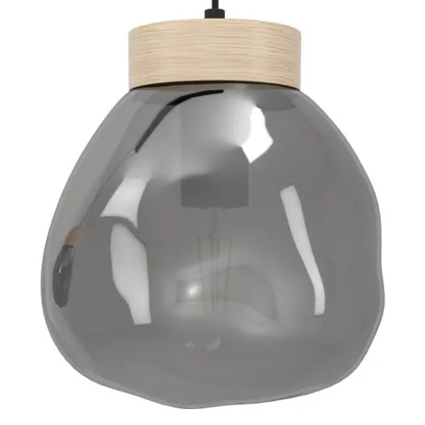 Candeeiro de teto com vidro fumado e madeira MAGACELA EGLO 390319