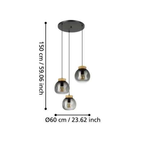 Candeeiro de teto com vidro fumado e madeira MAGACELA EGLO 390319