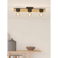 Candeeiro de teto com viga de madeira e metal preto BAILRIGG EGLO 43901