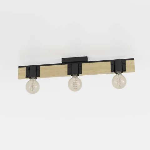 Candeeiro de teto com viga de madeira e metal preto BAILRIGG EGLO 43901