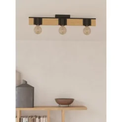 Candeeiro de teto com viga de madeira e metal preto BAILRIGG EGLO 43901
