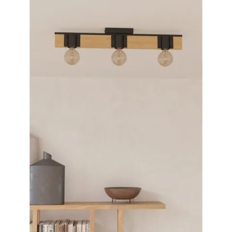 Candeeiro de teto com viga de madeira e metal preto BAILRIGG EGLO 43901
